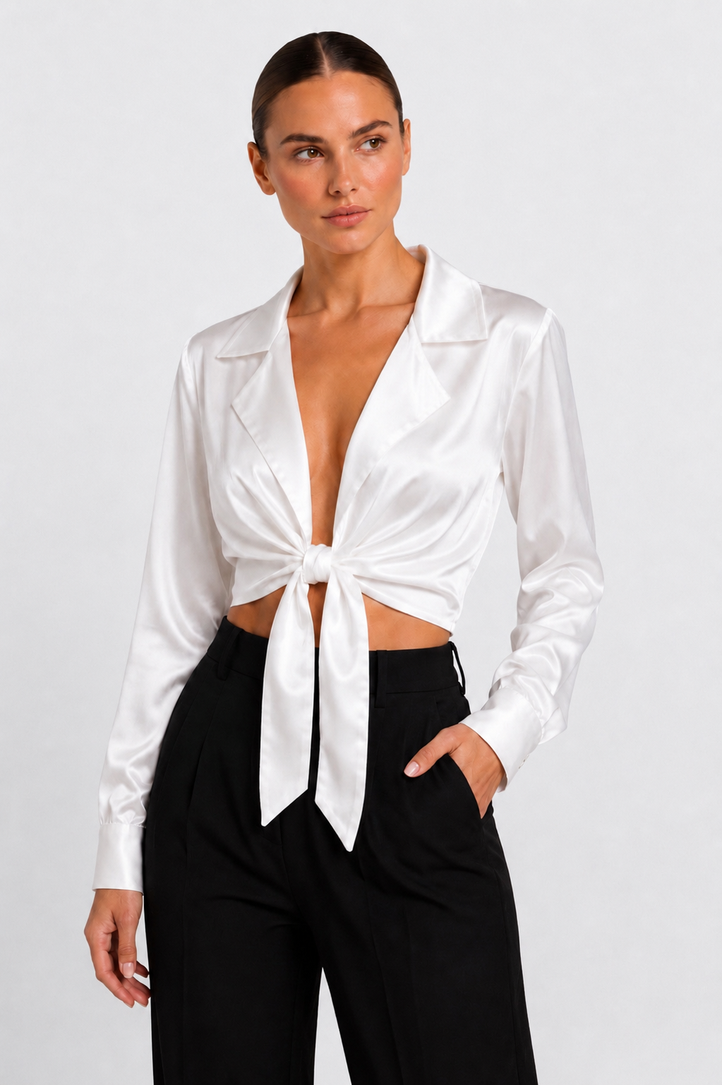 Satin tie blouse