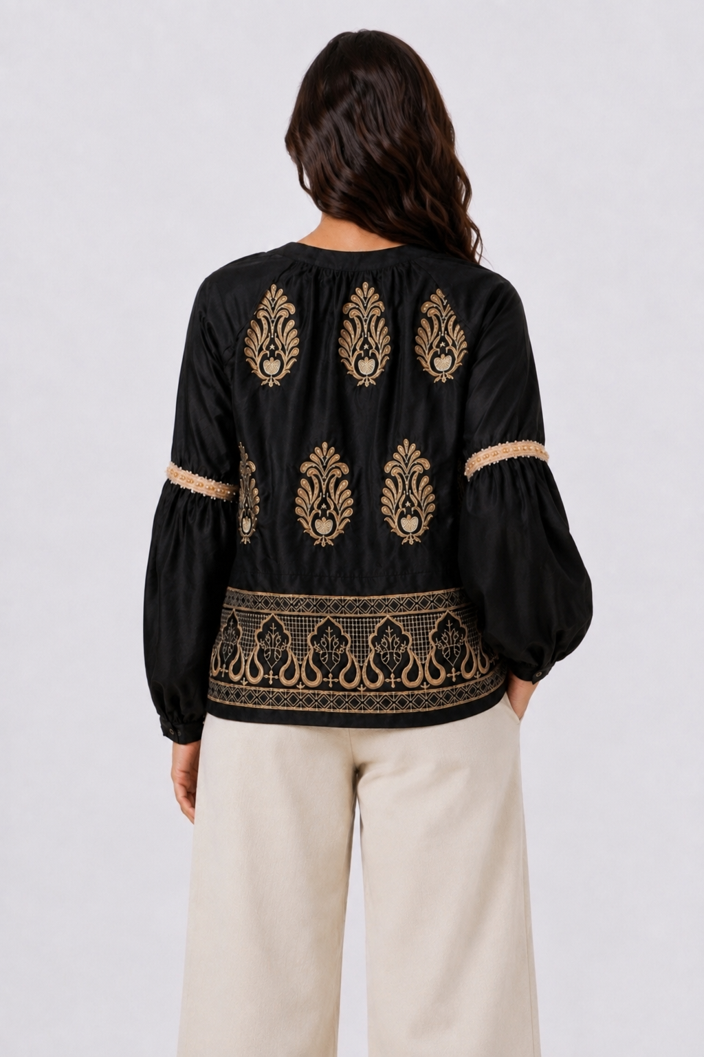 Isla Embroidered Black Shirt