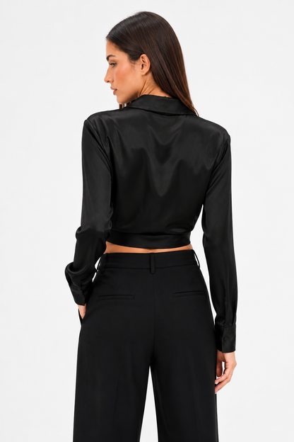 Satin tie blouse
