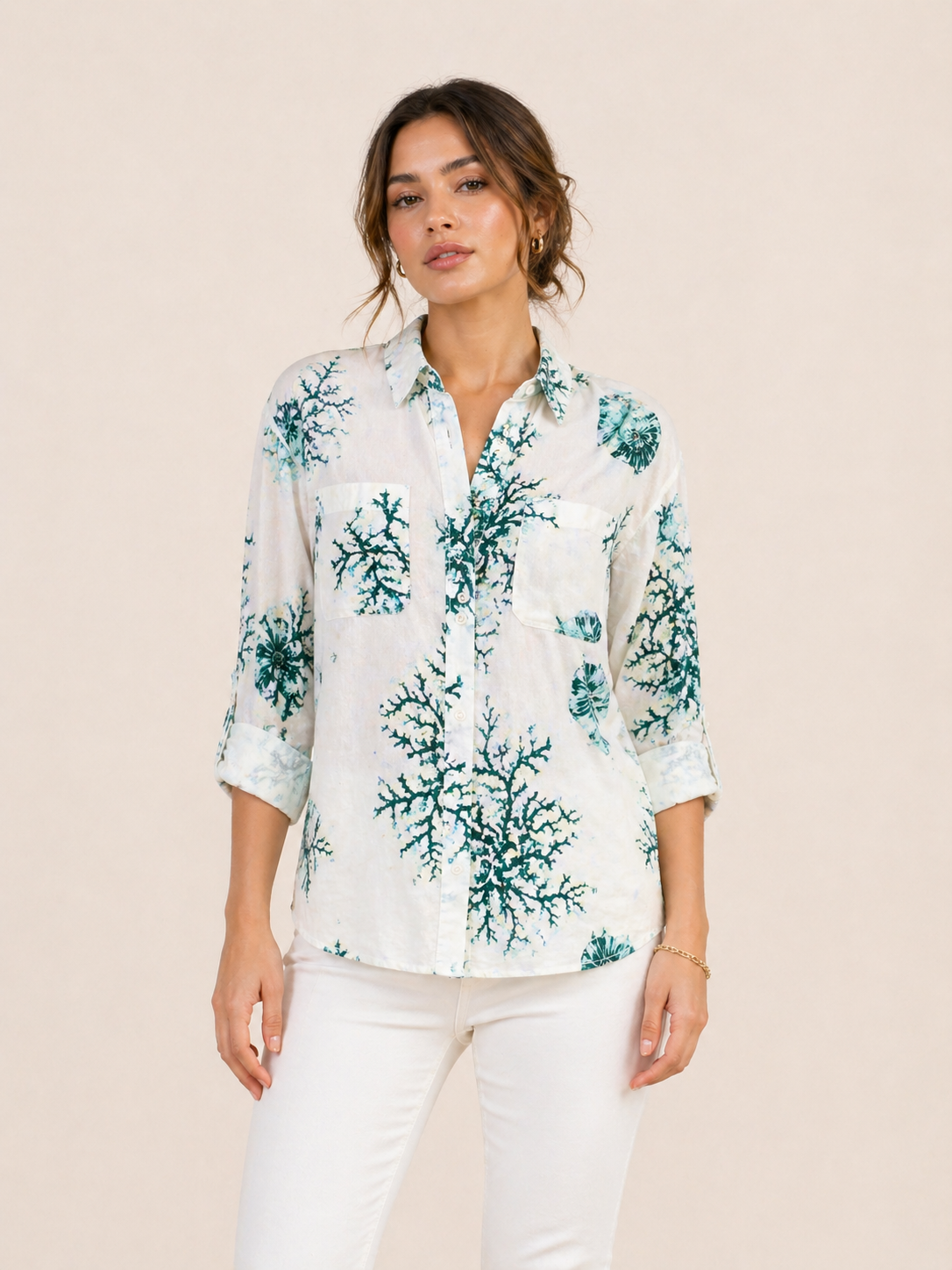 Coral Reef Print Oversized Shirt