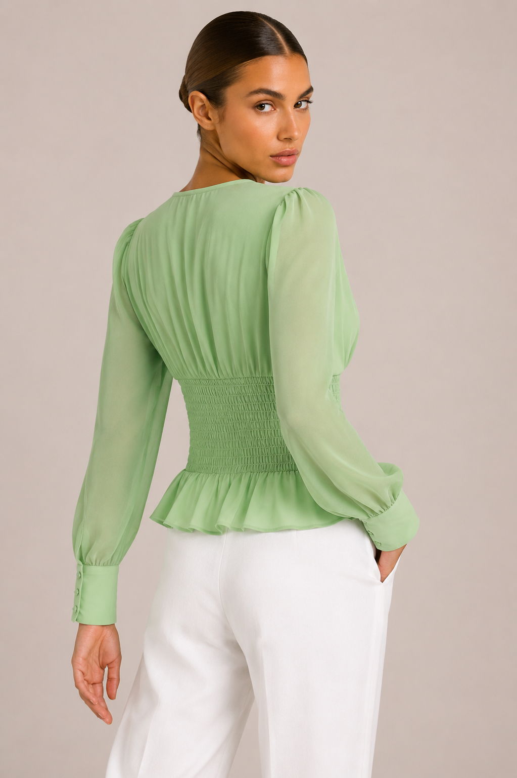 Corset Sheer Sleeve Blouse