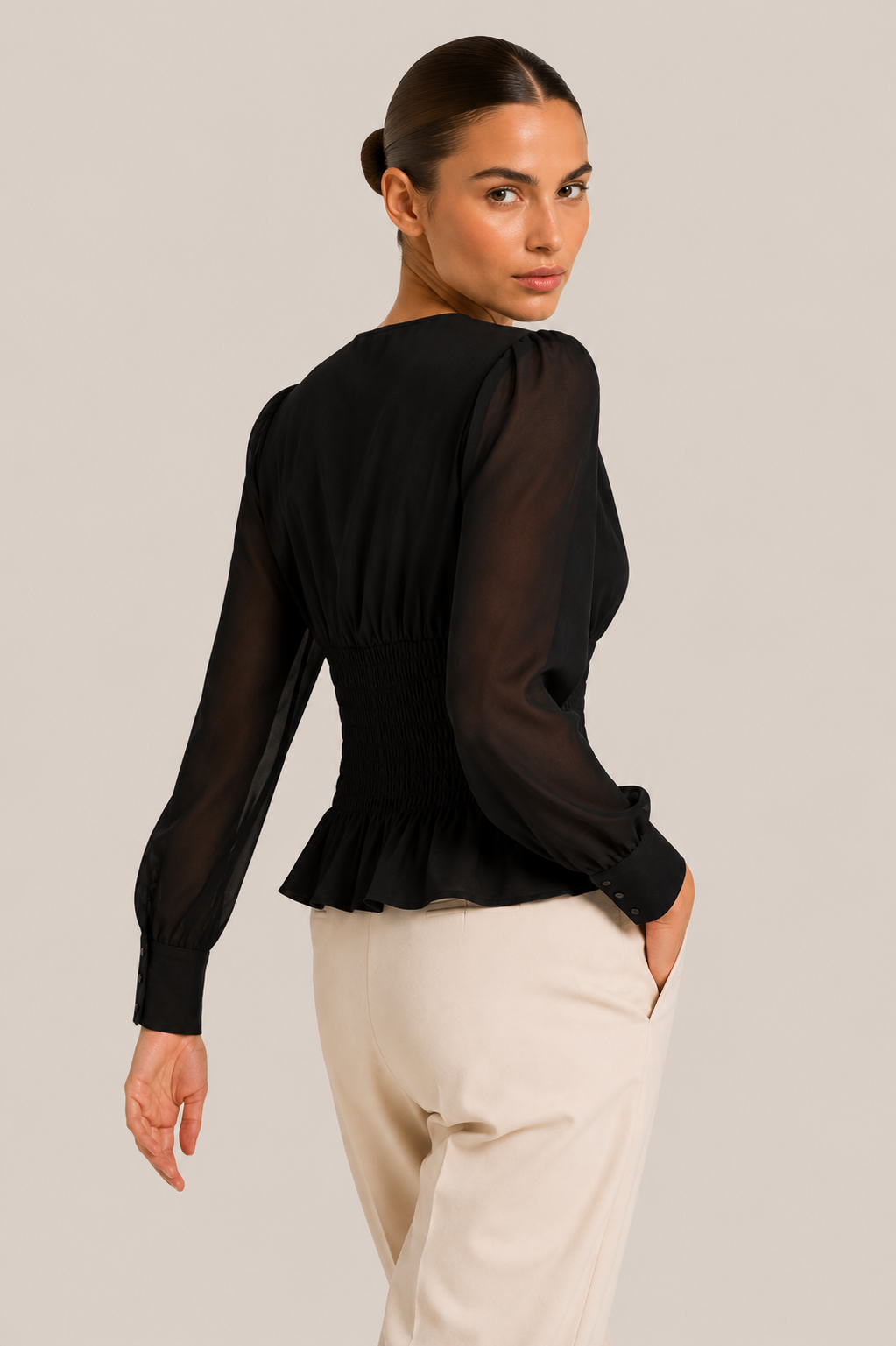 Corset Sheer Sleeve Blouse