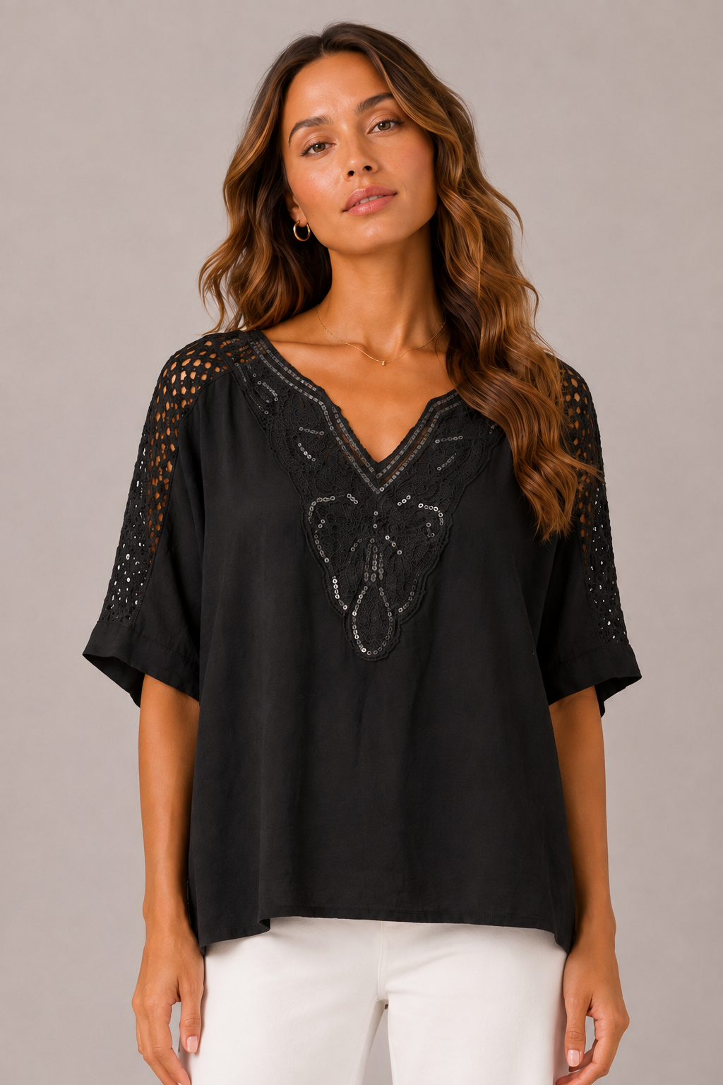 Crochet Lace V-Neck Top