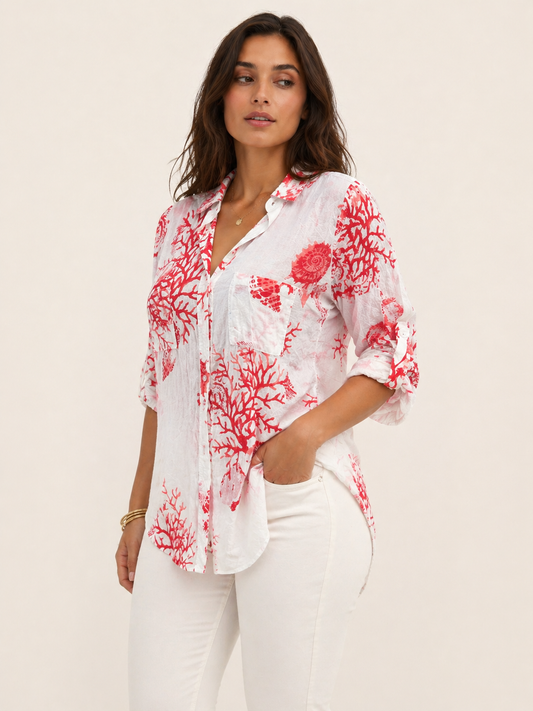 Coral Reef Print Oversized Shirt
