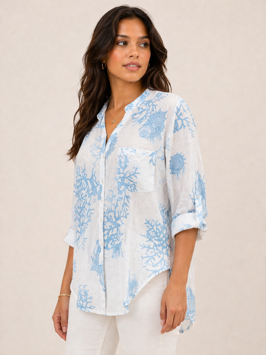 Coral Reef Print Oversized Shirt