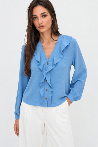 Ruffle V-Neck Blouse