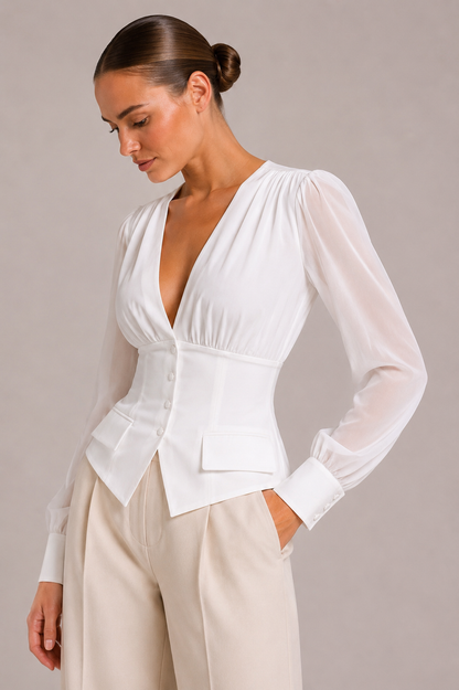 Corset Sheer Sleeve Blouse