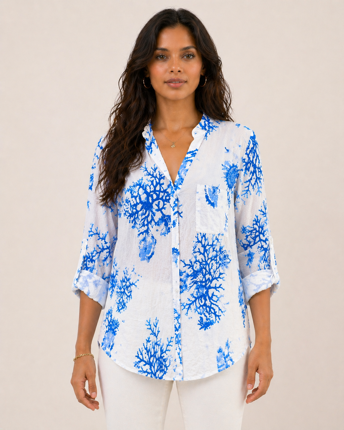 Coral Reef Print Oversized Shirt