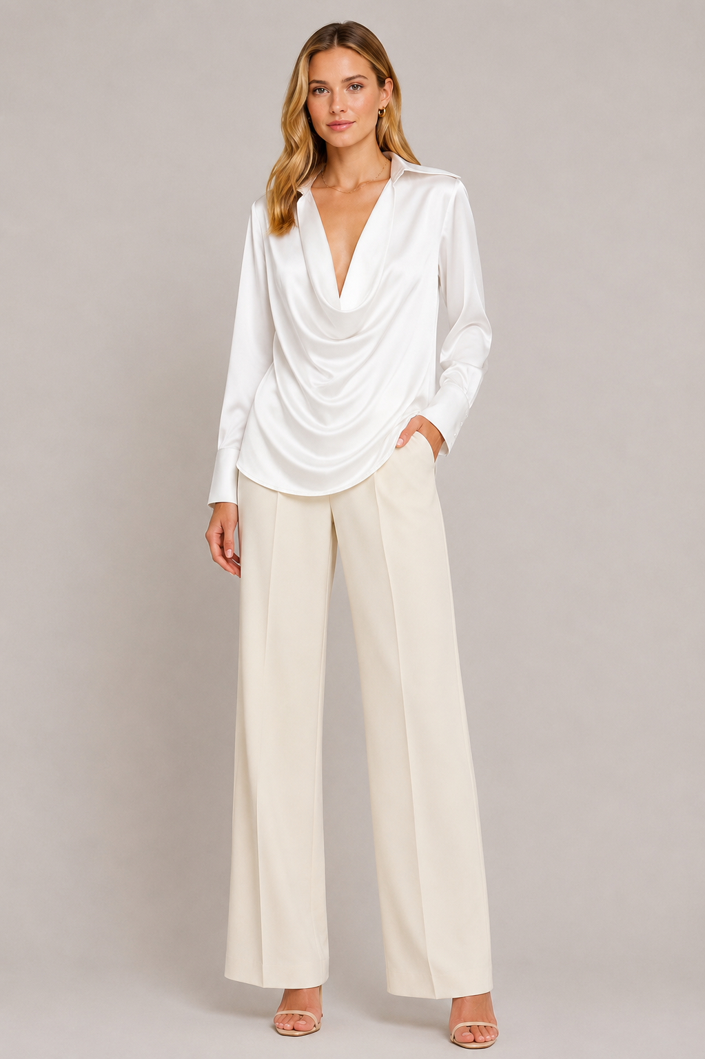 Satin Cowl-Neck Blouse