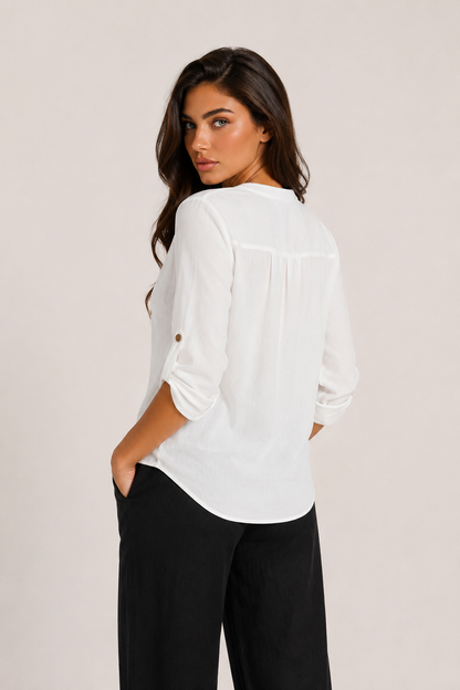 Utility Pocket Roll-Sleeve Blouse
