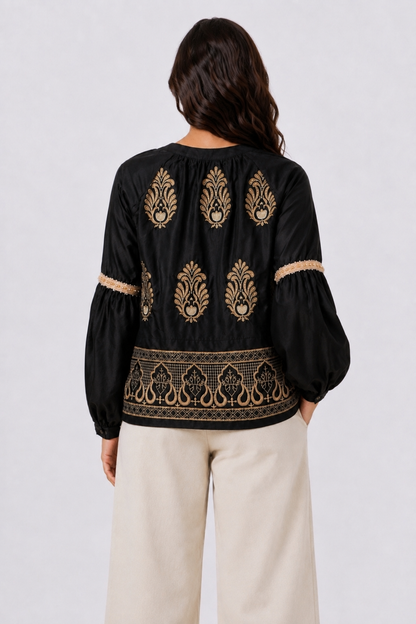 Isla Embroidered Black Shirt