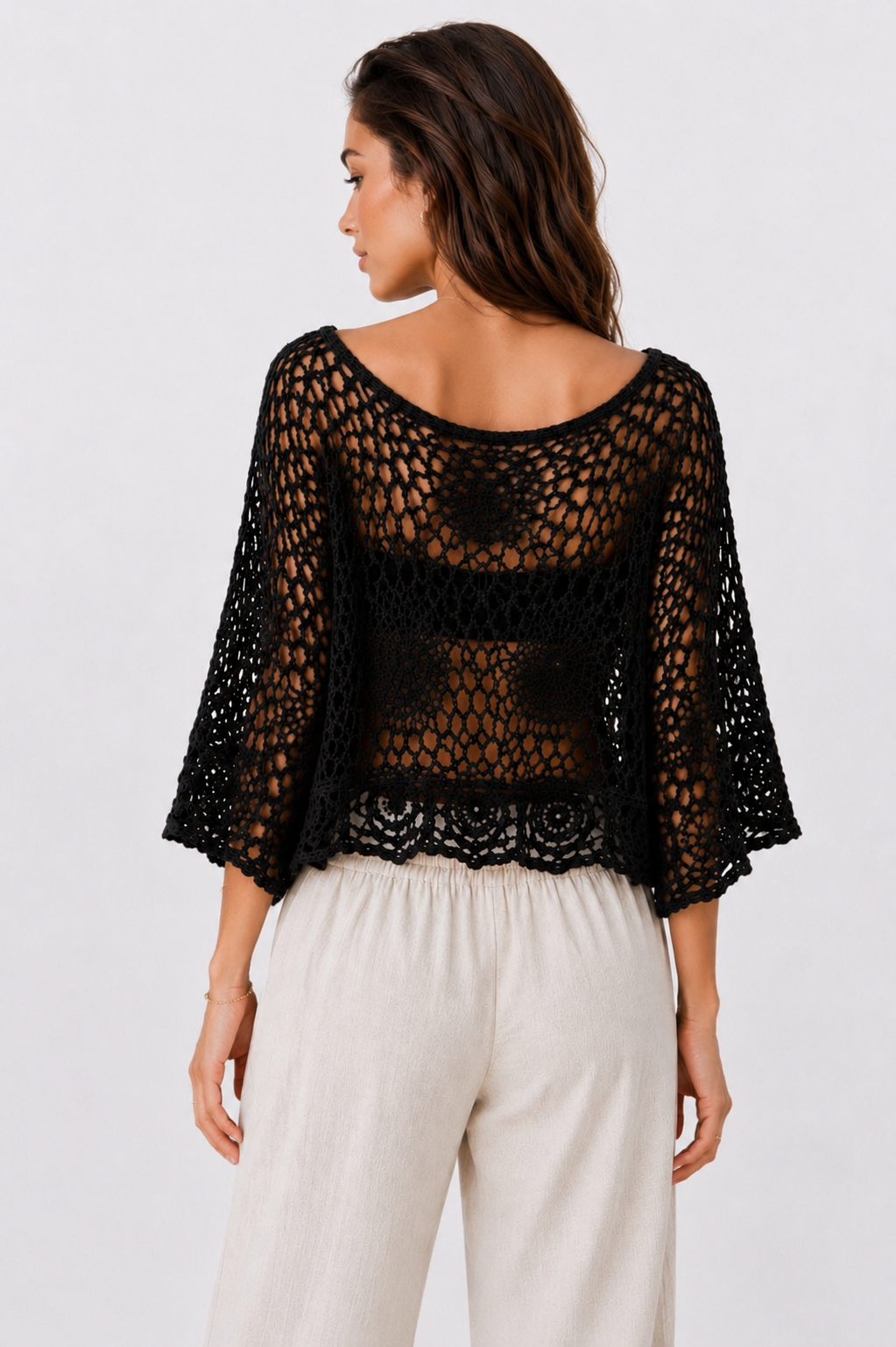 Black Crochet Open-Knit Top