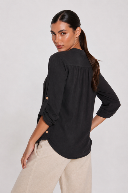 Utility Pocket Roll-Sleeve Blouse