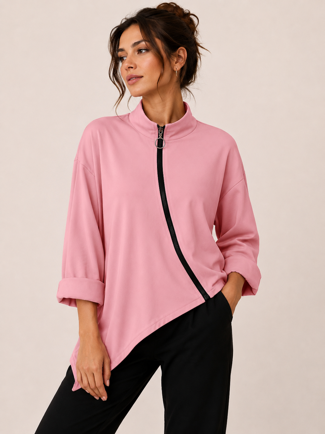 Asymmetric Zip Oversized Top