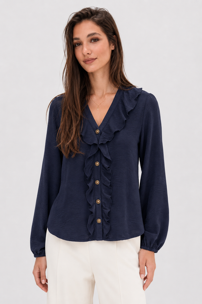 Ruffle V-Neck Blouse