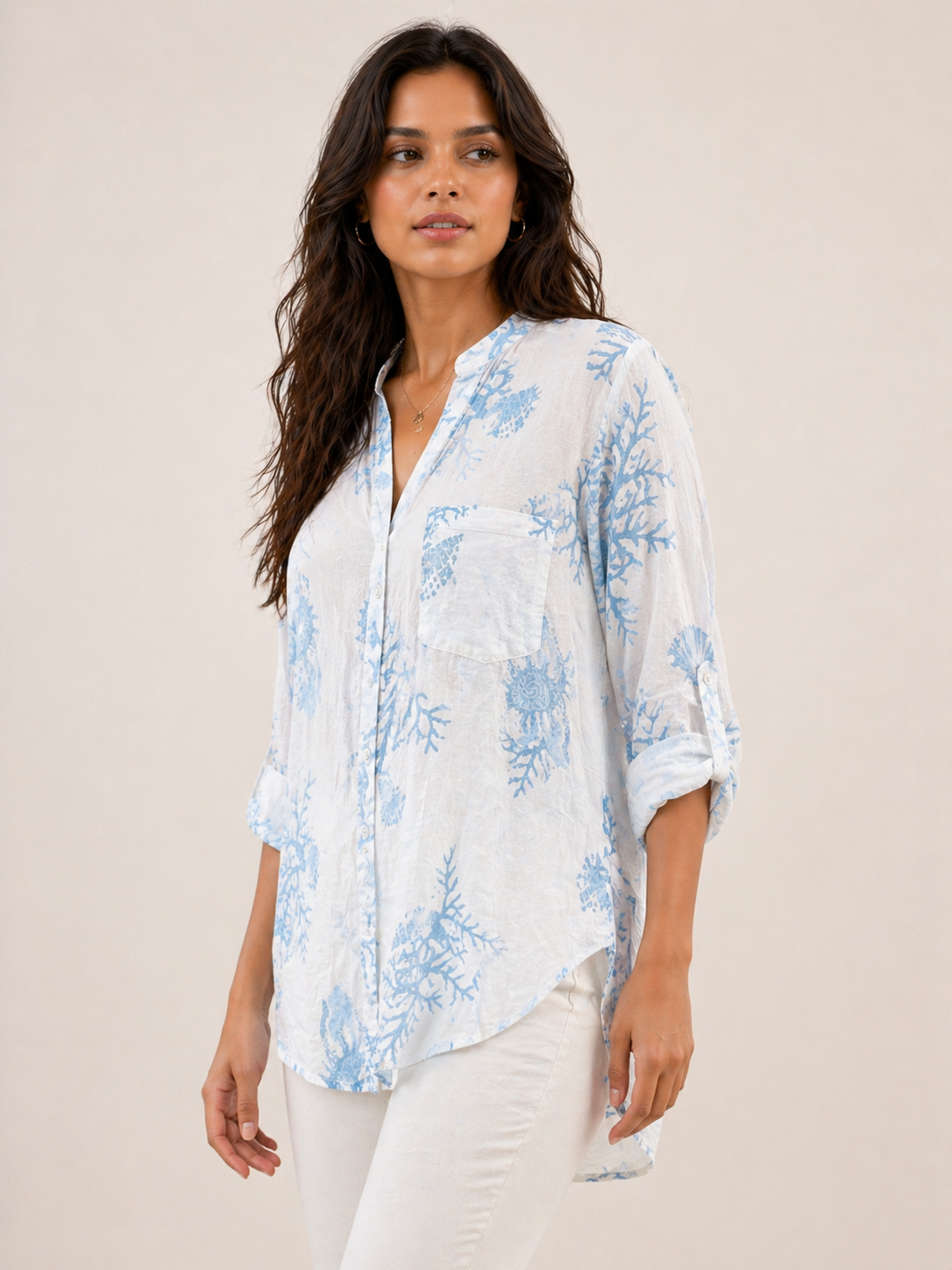 Coral Reef Print Oversized Shirt