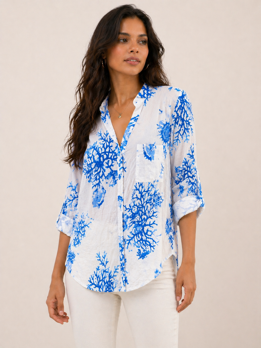Coral Reef Print Oversized Shirt