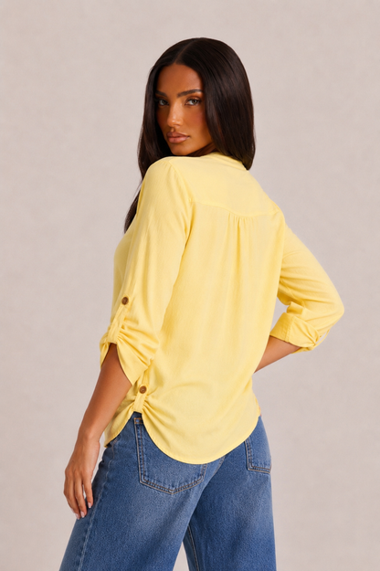 Utility Pocket Roll-Sleeve Blouse