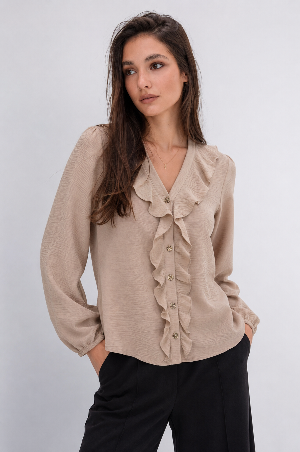 Ruffle V-Neck Blouse