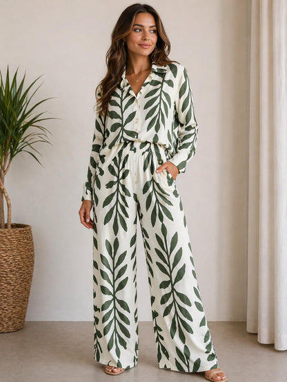 Women’s Leaf Print Wide Leg Co-Ord Set