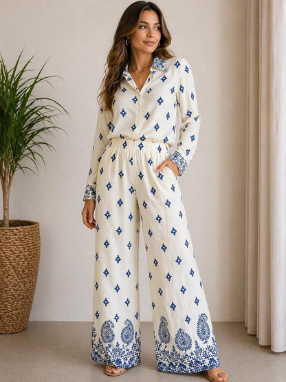 Women’s Leaf Print Wide Leg Co-Ord Set