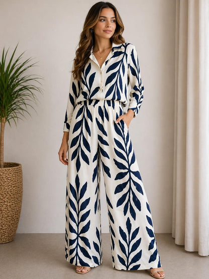 Women’s Leaf Print Wide Leg Co-Ord Set