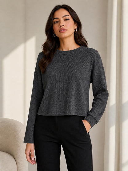 Relaxed Ribbed Crewneck Top