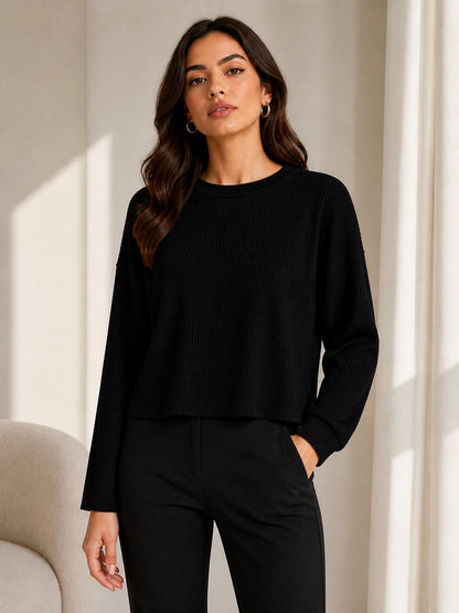 Relaxed Ribbed Crewneck Top