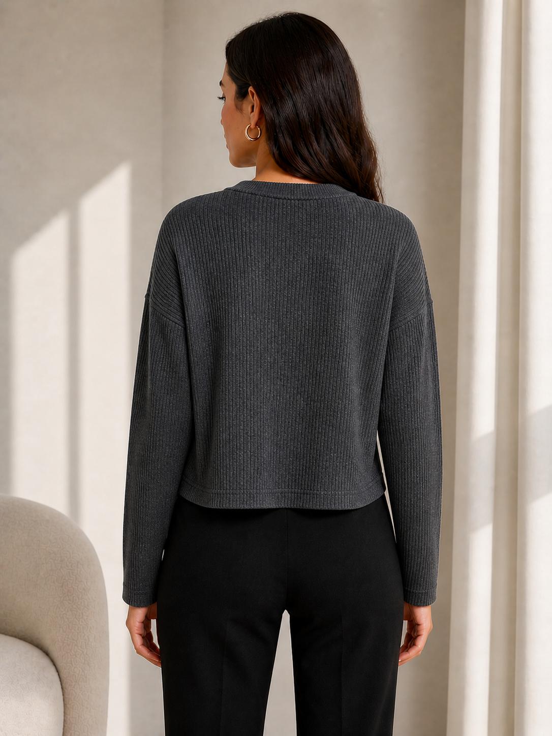 Relaxed Ribbed Crewneck Top