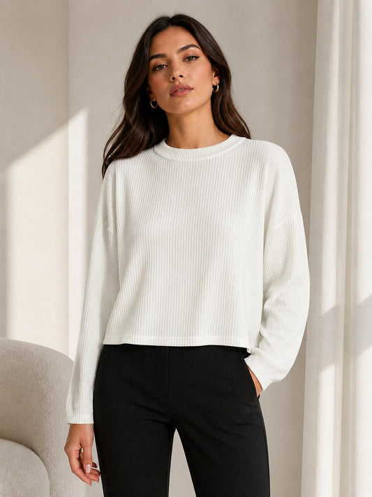 Relaxed Ribbed Crewneck Top
